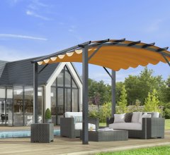 Pergola arche, structure mixte aluminium/acier coloris gris anthracite toile couleur rouille, 3.40 x 3.30 m, 11.20m²