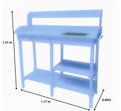 Table multiusages, bois lasurée couleur bleue