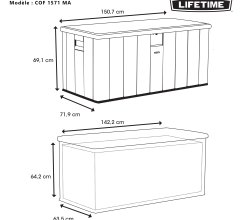 Coffre de jardin, résine, 1.50m x 0.71m, 1.00m²