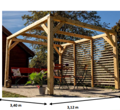 Auvent Veneto avec ventelles réglables / 1 Côté, Epicéa/Sapin traité, 3.10 x 3.40 m, 10.60m²