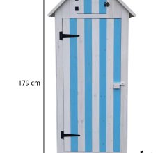 Armoire cabine de rangement équipée de 3 étagères, Bois lasurée couleur bleue et blanche, 0.52 x 0.54 m, 0.28m²