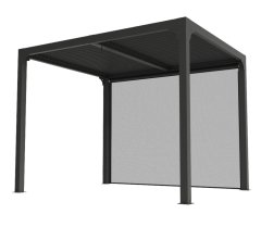 Pergola Bioclimatique avec ventelles avec rideau coté 3m, Aluminium gris anthracite, 2.40 x 3.00m, 7.20m²