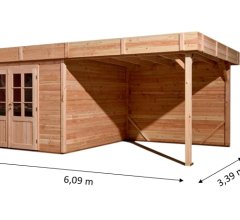Abri Dhana avec bûcher, Douglas Madriers 28mm, 5.75 x 3.00m, 17.25m²