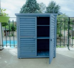 Armoire de rangement  équipée de 3 étages, bois lasurée couleur bleue, 0.40 x 0.90 m, 0.36m²
