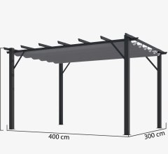 Pergola Bioclimatique, aluminium Gris anthracite Poteaux 10x10 cm, Toile couleur gris, 4.0 x 3.0 m, 12m²