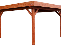 Auvent Ombra avec treillage en bois sur 1 côté, Sapin du nord couverture bac acier, 4.05 x 3.90 m, 15.80m²