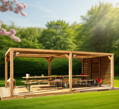 Pergola Thermauvent  avec ventelles mobiles sur mur, THT, 3.40 x 6.20 m, 21.0m²