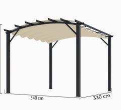 Pergola arche, structure mixte aluminium/acier coloris gris anthracite toile couleur écru, 3.40 x 3.30 m, 11.20m²