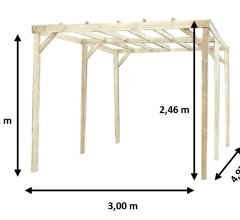 Carport, Pin sylvestre traité autoclave classe III, 3.00 x 5.00m, 15.00m²