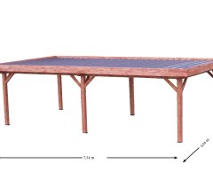 Auvent Ombra  et avec treillage en bois sur 1 côté, Sapin du nord couverture bac acier, 4.00 x 7.50m,  30m²