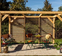 Pergola Veneto avec ventelles orientables, Bois douglas, 3.40 x 3.60m, 12.20m²