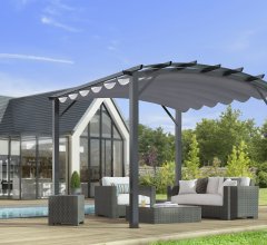 Pergola arche, structure mixte aluminium/acier coloris gris anthracite toile couleur gris, 3.40 x 3.30 m, 11.20m²