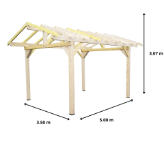 Carport Karpa, Epicéa du nord section 120 x 120mm, 3.00 x 3.60m, 17.50m²