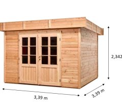 Abri Dhana toit plat bac acier, Douglas Madriers 28mm, 3.00 x 3.00m, 9.00m²