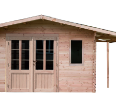 Abri Dhana avec bûcher, Douglas Madriers 28mm, 3.50 x 3.50m, 12.25m²