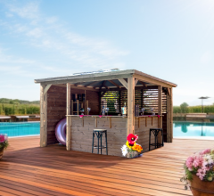 Pool House Blueterm 1 paroi avec mur plein / 1 paroi avec ventelles / 2 parois avec comptoir, THT Toit en panneaux ACP, 3.50 x 3.50 m, 12.25m²