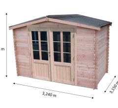 Abri Dhana avec bac acier, Douglas Madriers 28mm, 3.00 x 3.00m, 9.00m²