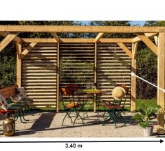 Pergola Veneto avec ventelles orientables, Bois douglas, 3.40 x 3.60m, 12.20m²