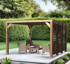 Pergola Thermauvent   avec ventelles mobiles sur le toit et un mur avec visserie inox, THT, 3.10 x 3.40m, 10.5m²