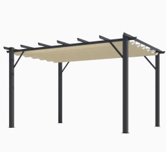 Pergola Bioclimatique, aluminium Gris anthracite Poteaux 10x10 cm, Toile couleur écru, 4.0 x 3.0 m, 12m²