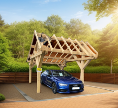 Carport Lemno, Sapin du nord section 160 x 120mm//80 x 120mm, 3.90 x 5.00m, 19.70m²