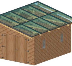 Garage photovoltaïque Wattoit 5kWc, THT lamellé collé 120 x 120 mm, 3.75 x 5.82m, 21.83 m²