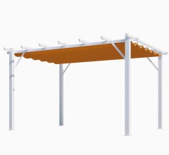 Pergola Bioclimatique, aluminium blanc Poteaux 10x10 cm, Toile couleur rouille, 4.0 x 3.0 m, 12m²