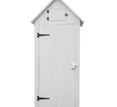 Armoire cabine de rangement équipée de 3 étagères, Bois lasurée finition blanc, 0.65 x 0.44 m,  0.28m²
