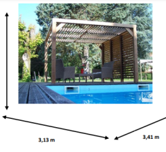 Pergola Thermauvent   avec ventelles mobiles sur le toit et un mur avec visserie inox, THT, 3.10 x 3.40m, 10.5m²