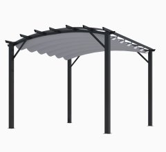 Pergola arche, structure mixte aluminium/acier coloris gris anthracite toile couleur gris, 3.40 x 3.30 m, 11.20m²