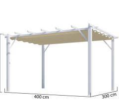 Pergola Bioclimatique, aluminium blanc Poteaux 10x10 cm, Toile couleur écru, 4.0 x 3.0 m, 12m²