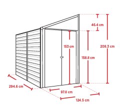 Double Abri, métal, ouverture latérale, 1.20 x 2.90m, 3.50m²