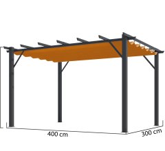 Pergola Bioclimatique, aluminium Gris anthracite Poteaux 10x10 cm, Toile couleur rouille, 4.0 x 3.0 m, 12m²