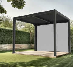 Pergola Bioclimatique avec ventelles avec rideau coté 3m, Aluminium gris anthracite, 2.40 x 3.00m, 7.20m²