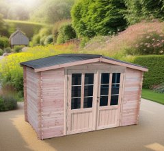 Abri Dhana avec bac acier, Douglas Madriers 28mm, 3.00 x 3.00m, 9.00m²