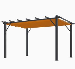 Pergola Bioclimatique, aluminium Gris anthracite Poteaux 10x10 cm, Toile couleur rouille, 4.0 x 3.0 m, 12m²