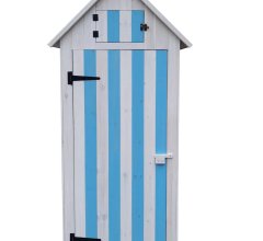 Armoire cabine de rangement équipée de 3 étagères, Bois lasurée couleur bleue et blanche, 0.52 x 0.54 m, 0.28m²