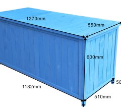 Coffre de rangement, Bois lasuré couleur bleue, 0.50 x 1.30 m, 0.65m²