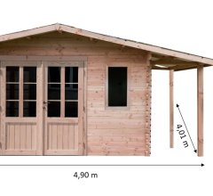 Abri Dhana avec bûcher, Douglas Madriers 28mm, 3.50 x 3.50m, 12.25m²