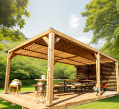 Pergola Thermauvent  avec ventelles mobiles sur mur, THT, 3.40 x 6.20 m, 21.0m²