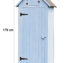 Armoire cabine de rangement équipée de 3 étagères, Bois lasurée finition bleu, 0.65 x 0.44 m, 0.28m²