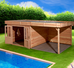Abri Dhana avec bûcher, Douglas Madriers 28mm, 5.75 x 3.00m, 17.25m²