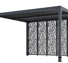 Pergola Bioclimatique avec ventelles et 5 panneaux moucharabieh, Aluminium gris anthracite, 3.60 x 3.00m, 10.80m²