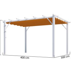 Pergola Bioclimatique, aluminium blanc Poteaux 10x10 cm, Toile couleur rouille, 4.0 x 3.0 m, 12m²