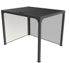 Pergola bioclimatique Aluminium  avec rideau manuel coloris gris pour côté 3 m et rideau manuel coloris gris pour côté 2,40 m, coloris gris anthracite, 2.40 x 3.00 m, 7.2m²