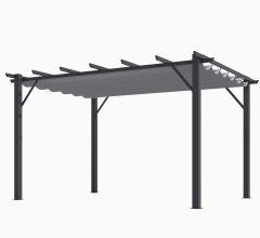 Pergola Bioclimatique, aluminium Gris anthracite Poteaux 10x10 cm, Toile couleur grise, 4.0 x 3.0 m, 12m²