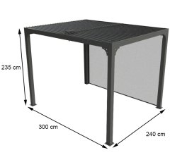 Pergola Bioclimatique avec ventelles avec rideau coté 3m, Aluminium gris anthracite, 2.40 x 3.00m, 7.20m²