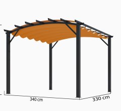 Pergola arche, structure mixte aluminium/acier coloris gris anthracite toile couleur rouille, 3.40 x 3.30 m, 11.20m²