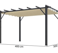 Pergola Bioclimatique, aluminium Gris anthracite Poteaux 10x10 cm, Toile couleur écru, 4.0 x 3.0 m, 12m²