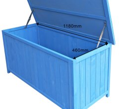 Coffre de rangement, Bois lasuré couleur bleue, 0.50 x 1.30 m, 0.65m²